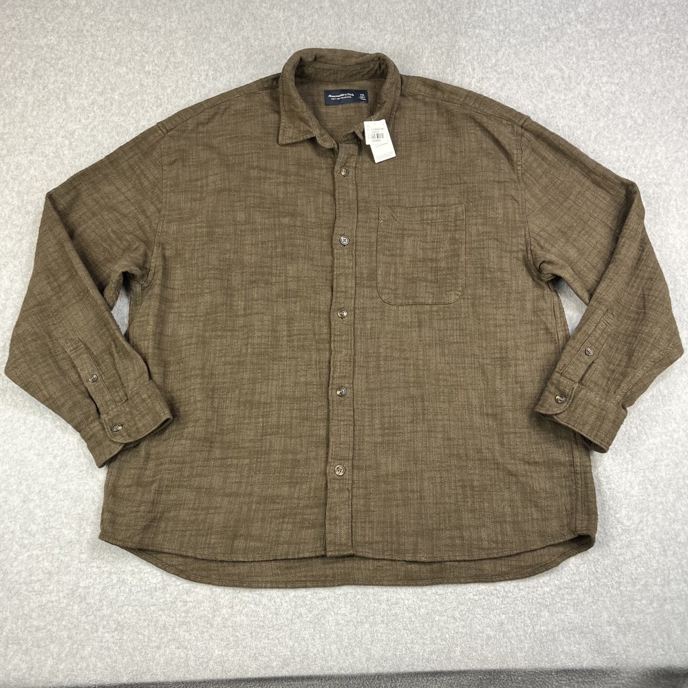 Abercrombie & Fitch Slub Flannel Shirt Mens XXL Brown Burlap Thick Heavy NEW